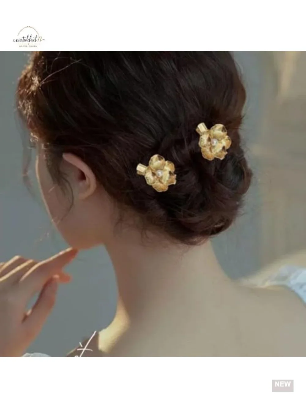 6 Vintage Gold Pearl Flower Hair Pins Metal Hair Accessories Set
